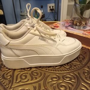 Puma White Leather Platform Sneakers